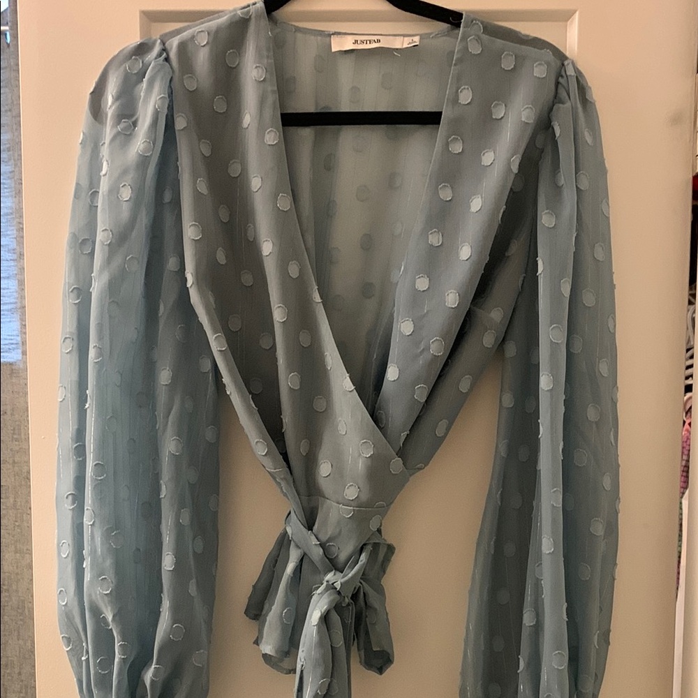 Astr Blue Long Sleeve Wrap Blouse